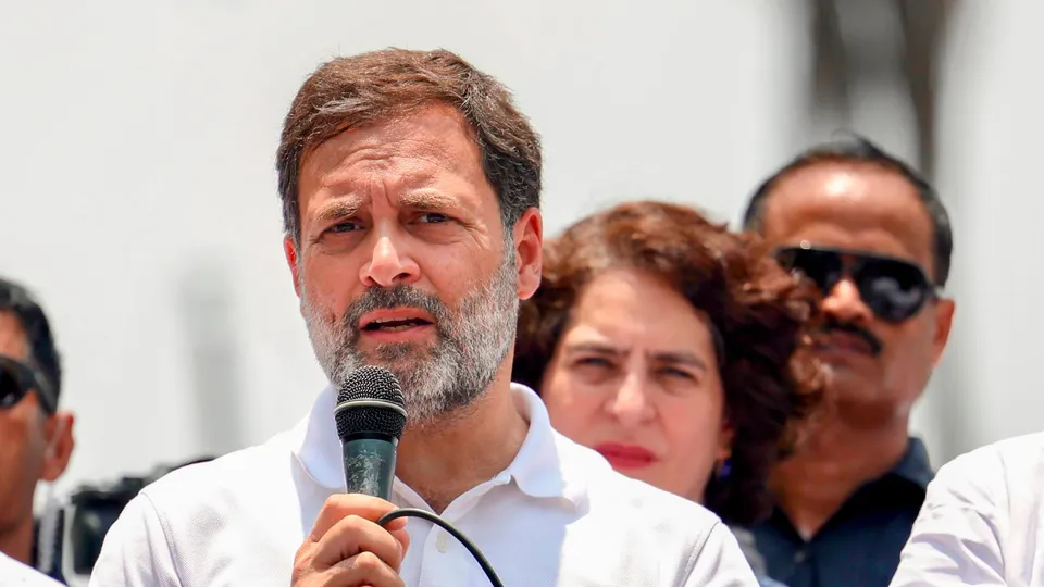 Congress candidate Rahul Gandhi during a road show before filing his nomination papers for the upcoming Lok Sabha elections, in Wayanad district, Wednesday, April 3, 2024