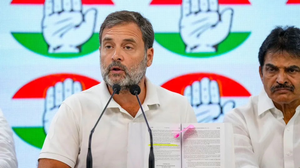 Congress leader Rahul Gandhi briefs the media, at AICC headquarters, in New Delhi