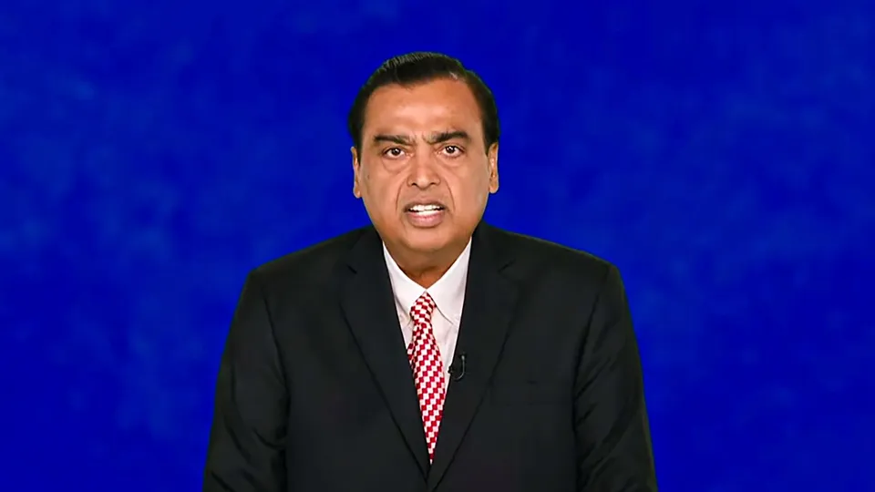 Reliance Industries (RIL) Chairman Mukesh Ambani addresses the 47th annual general meeting, in Mumbai, Thursday, Aug. 29, 2024.