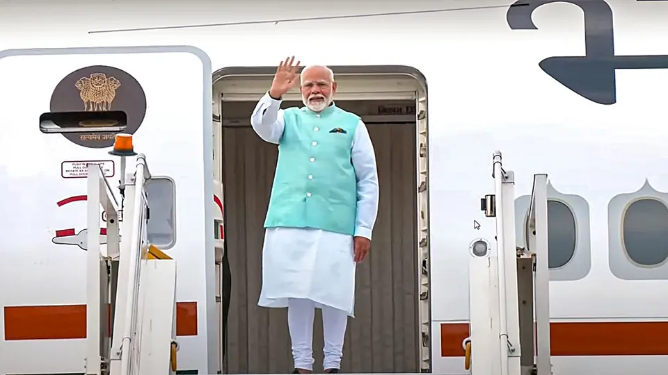 Prime Minister Narendra Modi emplanes for Moscow, in New Delhi, Monday, July 8, 2024.