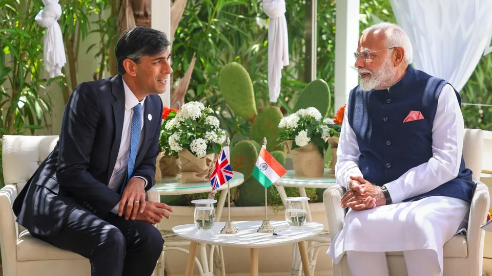 Prime Minister Narendra Modi during a bilateral meeting with British Prime Minister Rishi Sunak on the sidelines of the G7 summit.