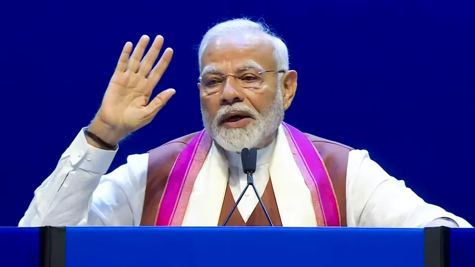 Prime Minister Narendra Modi addresses the Indian diaspora during a programme, in New York, USA, Sunday, Sept. 22, 2024.