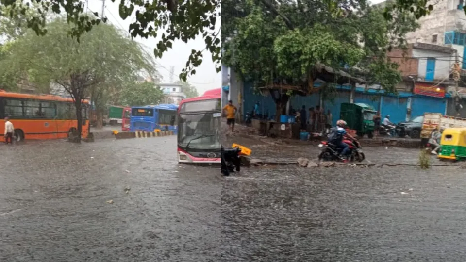 Traffic is affected in both the carriageways of New Rohtak road due to waterlogging at Anand Parbat near Gali No.10