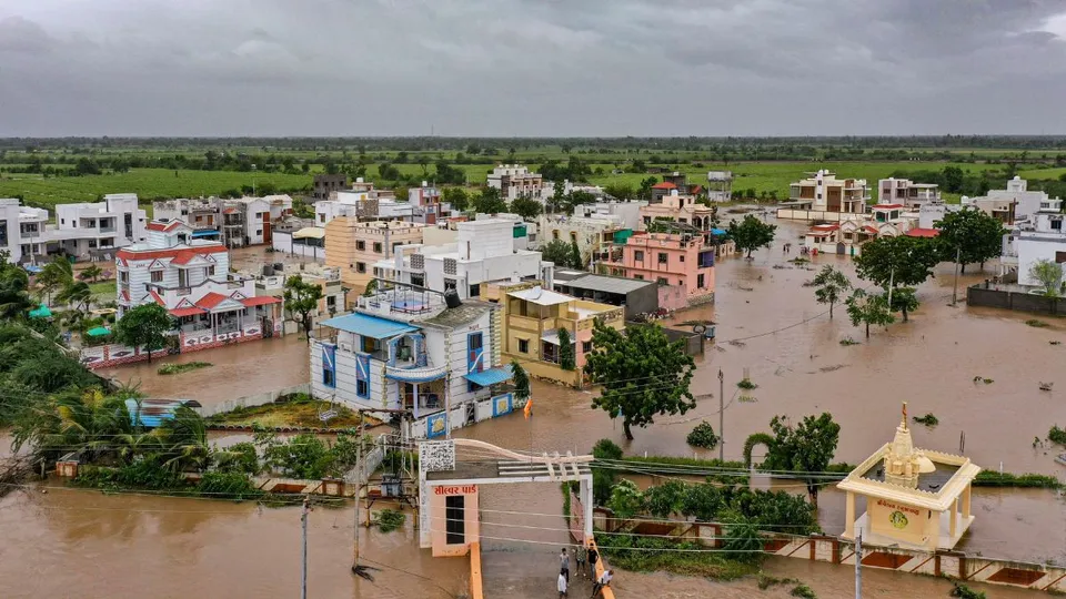 A flooded area at Kothara village in Kutch district