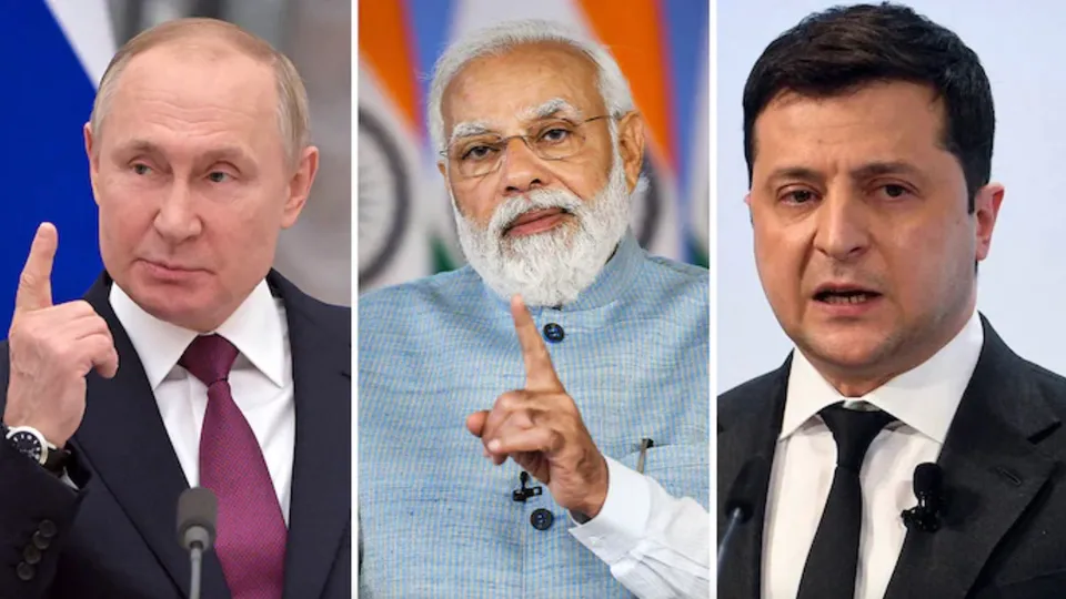 Vladimir Putin, Narendra Modi and Volodymyr Zelenskyy