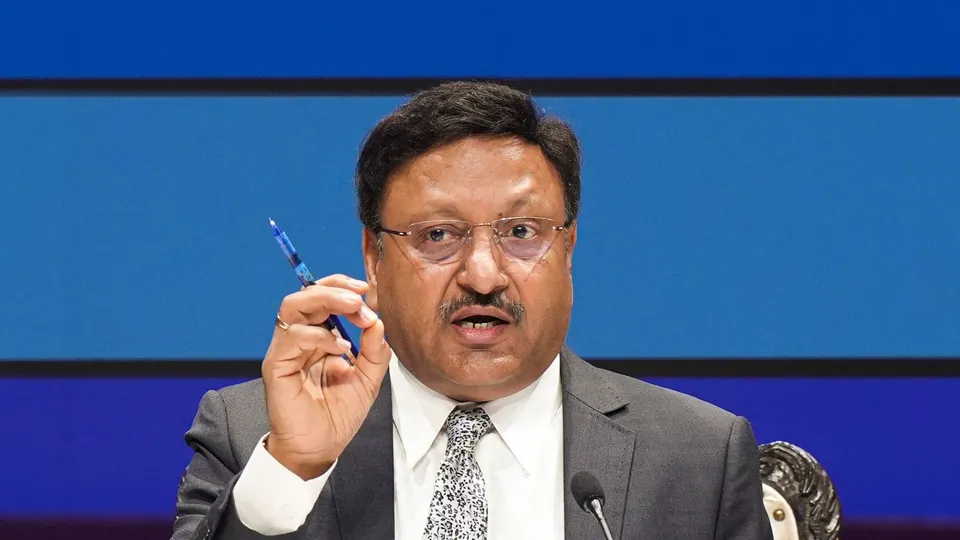 Chief Election Commissioner of India Rajiv Kumar addresses a press conference, in New Delhi, Monday, June 3, 2024
