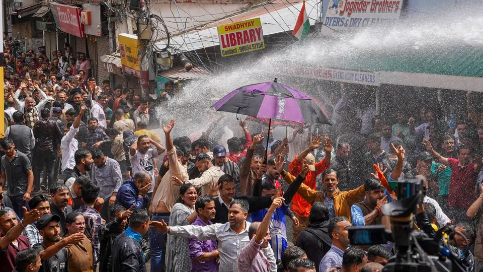 Protestors demanding the demolition of an illegal structure in a mosque, at Sanjauli locality in Shimla, Wednesday, Sept 11, 2024.