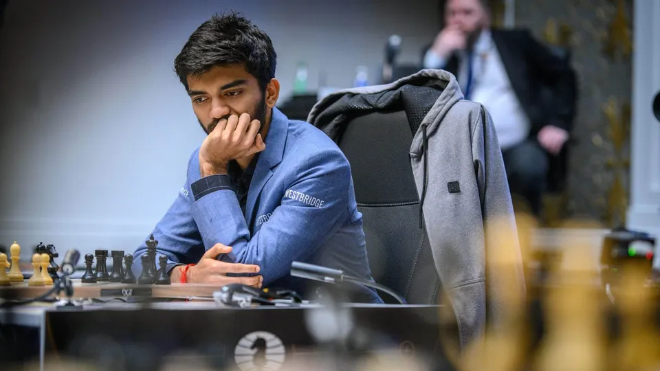 Grandmaster D. Gukesh of India during his Round 14 match against Grandmaster Hikaru Nakamura of USA at the FIDE Candidates 2024 chess tournament, in Toronto, Canada, Sunday, April 21, 2024