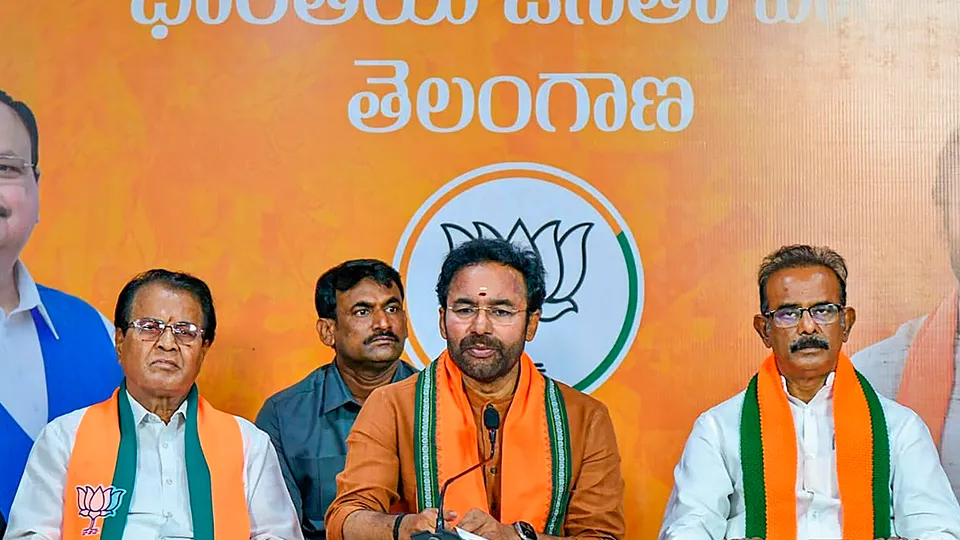 G Kishan Reddy, Telangana BJP President, addresses a press conference, at BJP office in Hyderabad