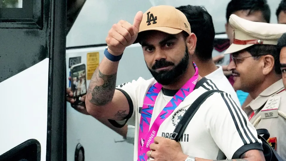 Indian cricketers Virat Kohli and Rishabh Pant upon their arrival at New Delhi airport, Thursday, July 4, 2024.