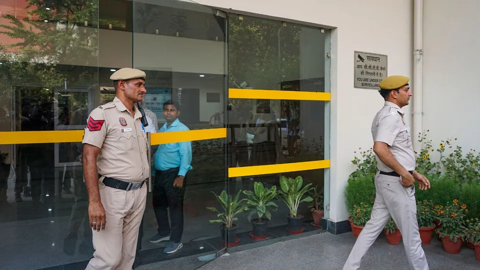 Police outside AAP MP Swati Maliwal's house, in New Delhi, Thursday, May 16, 2024