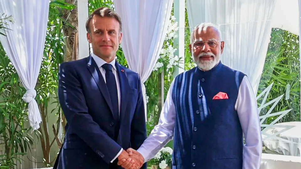 Prime Minister Narendra Modi and French President Emmanuel Macron during a bilateral meeting on the sidelines of the G7 Summit in Apulia, Italy, June 14, 2024.