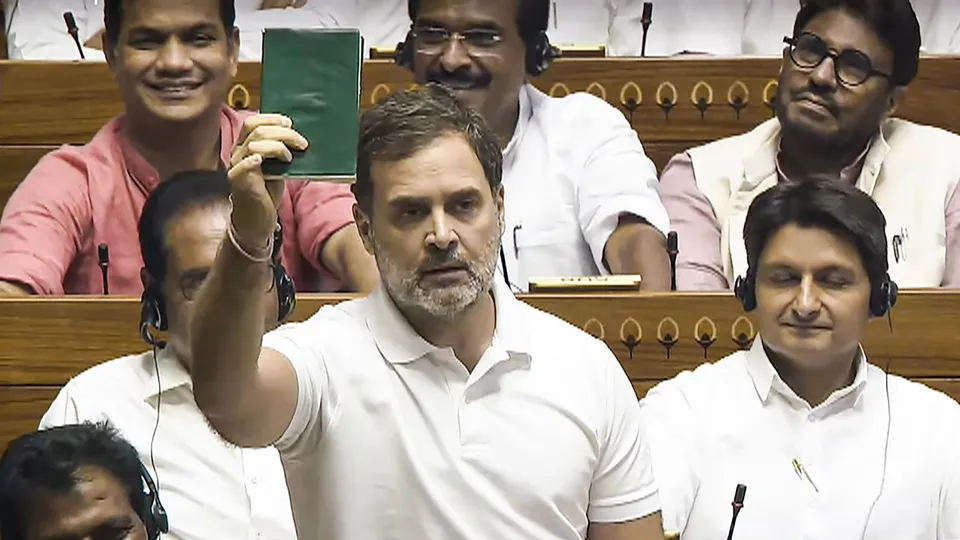 Leader of Opposition in the Lok Sabha Rahul Gandhi speaks in the House during ongoing Parliament session, in New Delhi, Monday, July 1, 2024.