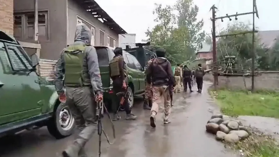 Security personnel during an encounter with militants at Adigam area, in Kulgam district, Jammu and Kashmir, Saturday, Sept. 28, 2024.