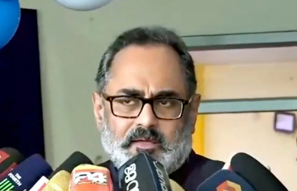 IT Minister Rajeev Chandrasekhar talks to the media in Thiruvananthapuram