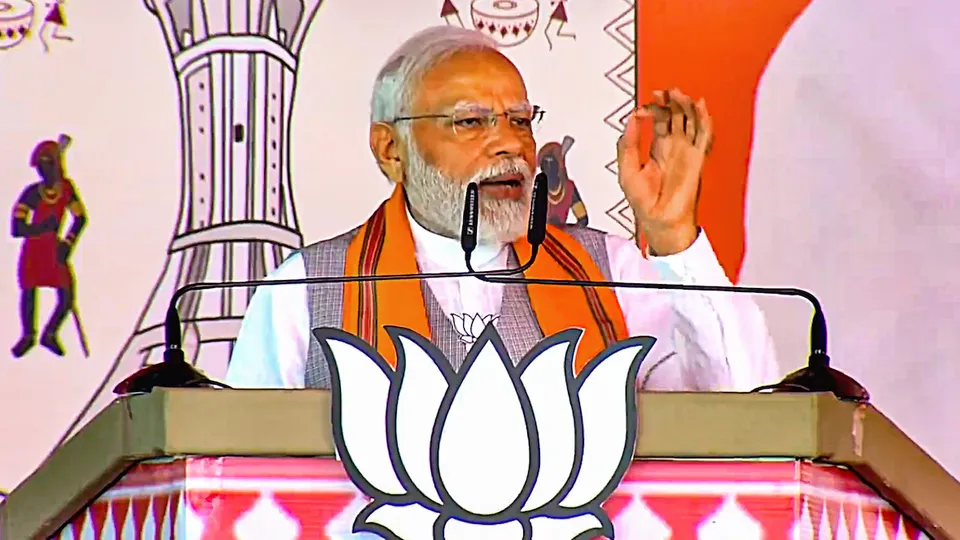Prime Minister Narendra Modi addresses a public meeting ahead of Assembly polls, in Durg, Chhattisgarh, Saturday, Nov. 4, 2023.