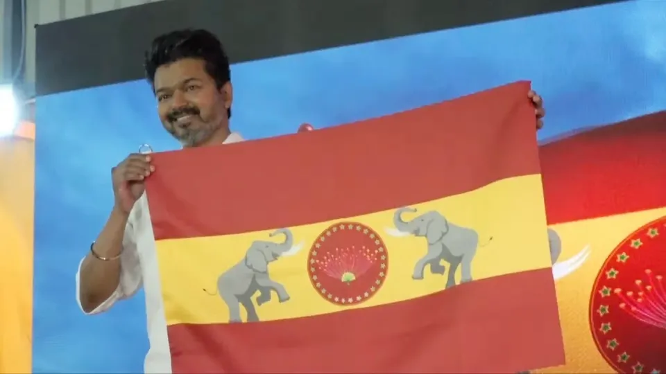 Actor Vijay launches TVK party flag and anthem