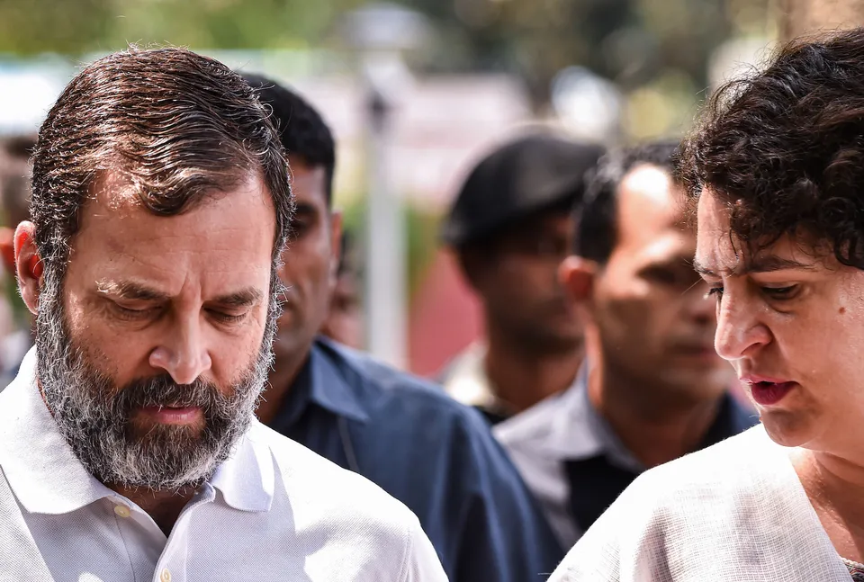 Rahul Gandhi and Priyanka Gandhi Vadra at AICC headquarters on Saturday