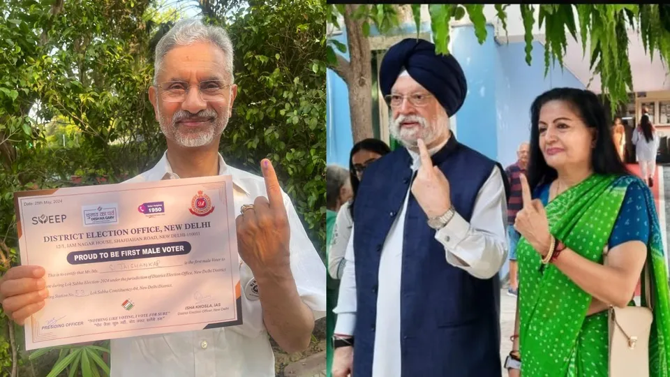 Union Ministers S Jaishankar and Hardeep Singh Puri cast their votes