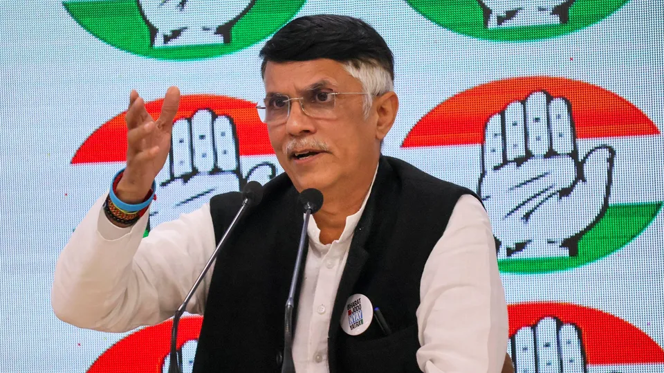 Congress leader Pawan Khera addresses a press conference, in New Delhi
