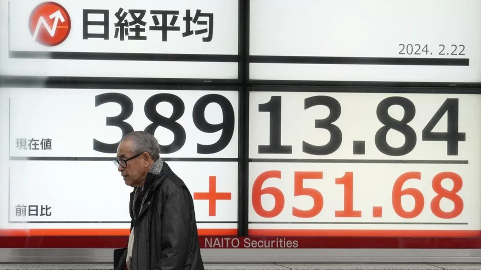 Japan’s Nikkei 225 index at a securities firm Thursday, Feb. 22, 2024