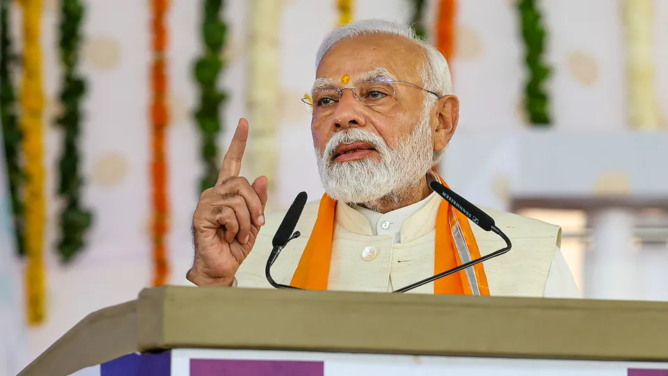 Modi addresses a function for laying of foundation stones and dedication of various development projects, in Chittorgarh, Rajasthan, Monday, Oct. 2, 2023.