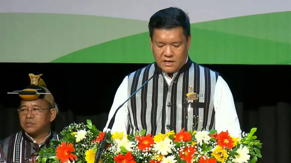 Arunachal Pradesh Chief Minister-designate Pema Khandu takes oath for the third consecutive term, at the DK State Convention Centre in Itanagar, Thursday, June 13, 2024.
