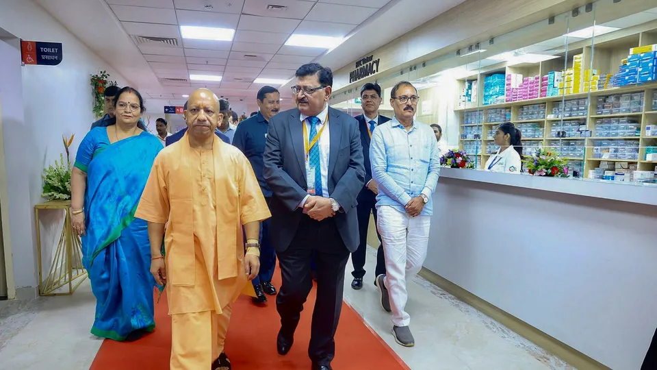 Uttar Pradesh Chief Minister Yogi Adityanath during the inauguration of the newly built 300-bed 'Health City Vistar Hospital', in Lucknow.