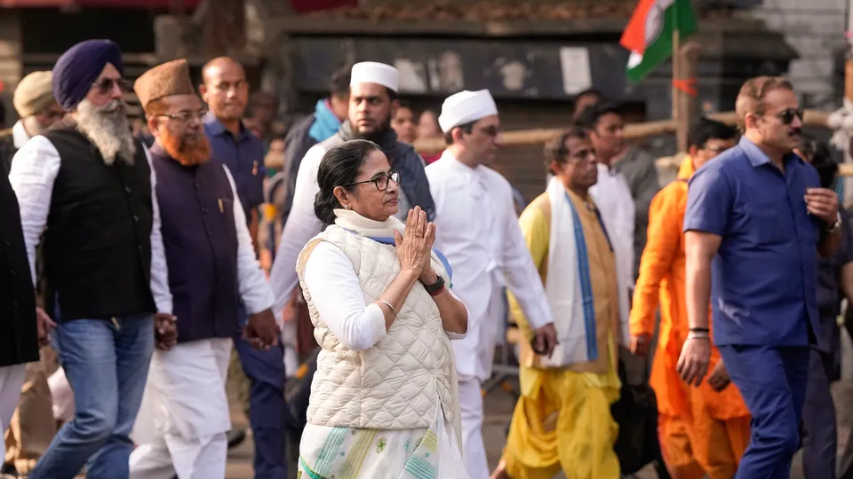 West Bengal Chief Minister Mamata Banerjee takes part in an all-faith rally, in Kolkata