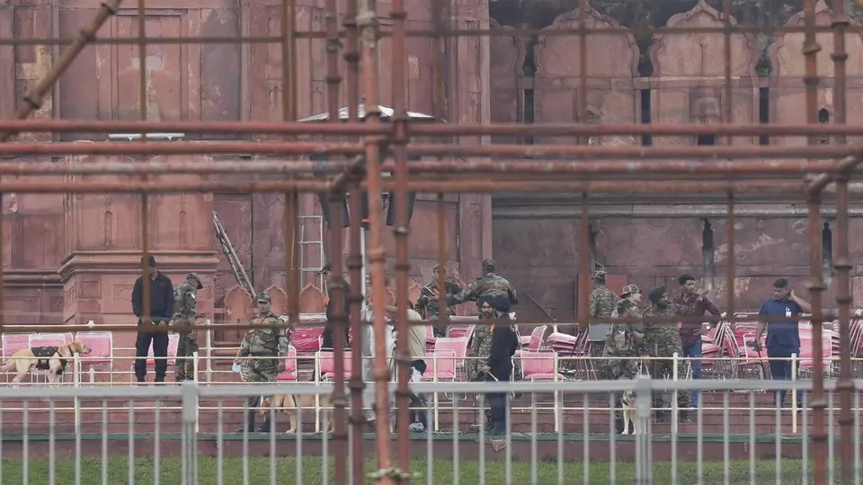 Preparations underway at Red Fort for Independence Day celebrations, in New Delhi