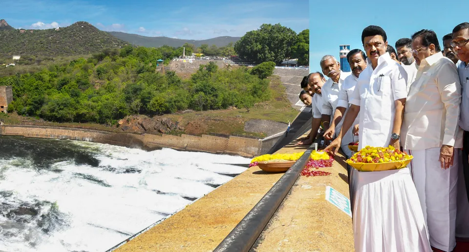 Tamil Nadu Chief Minister MK Stalin during the release of water from Mettur Dam to cultivate Kuruva for farmers in Cauvery dTamil Nadu Chief Minister MK Stalin during the release of water from Mettur Dam to cultivate Kuruva for farmers in Cauvery delta areas, in Salemelta areas, in Salem
