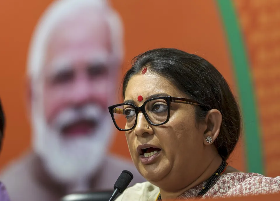 Union Minister Smriti Irani addresses a press conference on the State Visit of Prime Minister Narendra Modi to USA, in New Delhi