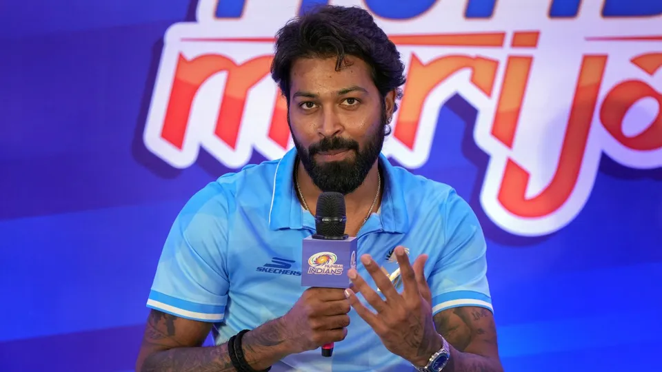 Mumbai Indians captain Hardik Pandya speaks at a press conference in Mumbai