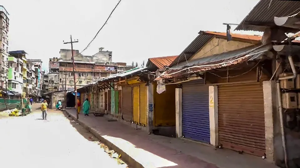 Shops closed in a market area as situation in Manipur remained tense but under control after students clashed with security forces during their march to Raj Bhavan, in Imphal, Thursday, Sept 12, 2024.