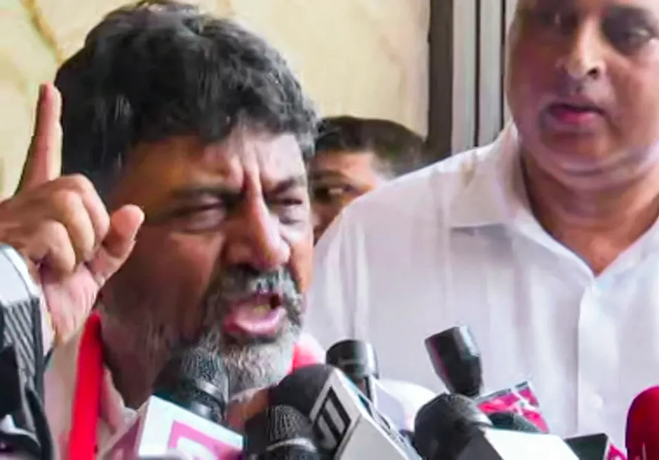 Karnataka Congress President DK Shivakumar talks to the media on Karnataka Assembly polls results, in Bengaluru