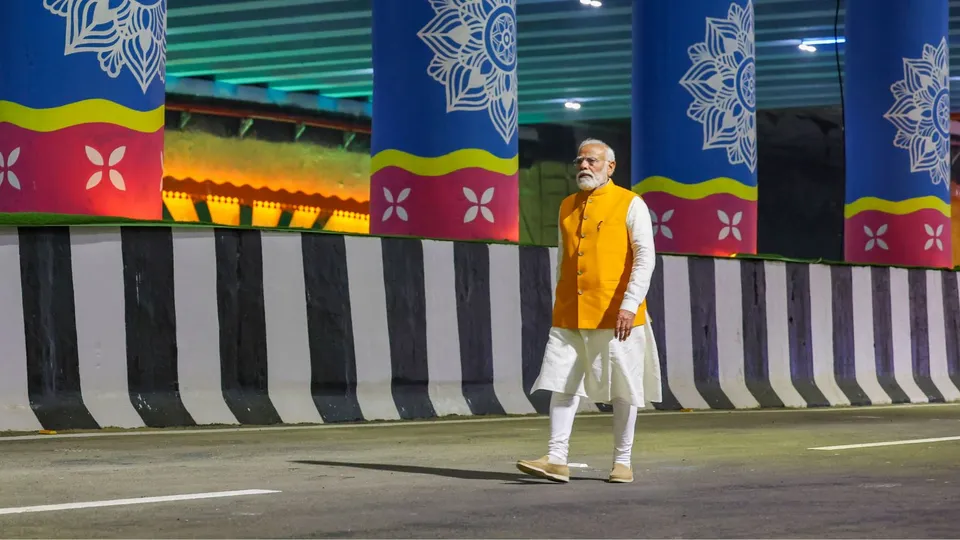 Prime Minister Narendra Modi inspects the Dwarka Expressway during its inauguration, in New Delhi