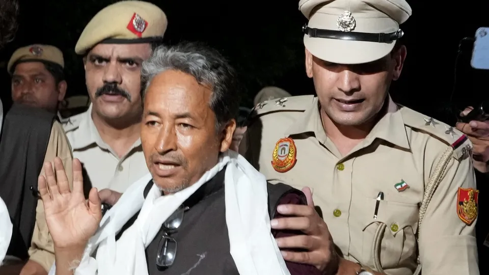 Sonam Wangchuk being taken by police personnel after he along with other Ladakhis, was brought to Rajghat on Gandhi Jayanti, in New Delhi, Wednesday, Oct 2, 2024.