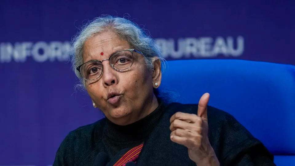 Finance Minister Nirmala Sitharaman speaks during a press conference, in New Delhi