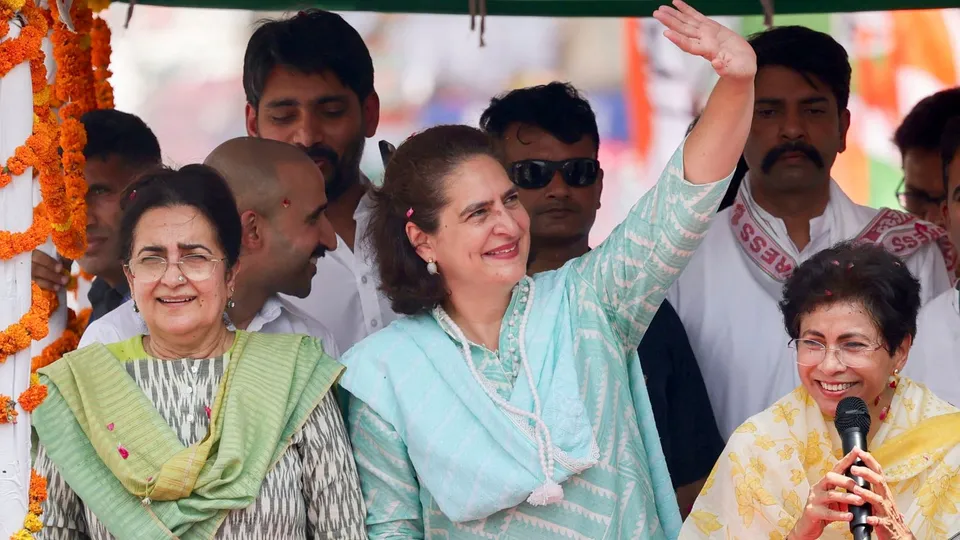 Congress leader Priyanka Gandhi Vadra during a roadshow in support of party candidate Kumari Selja for Lok Sabha elections, in Sirsa, Haryana, Thursday, May 23, 2024