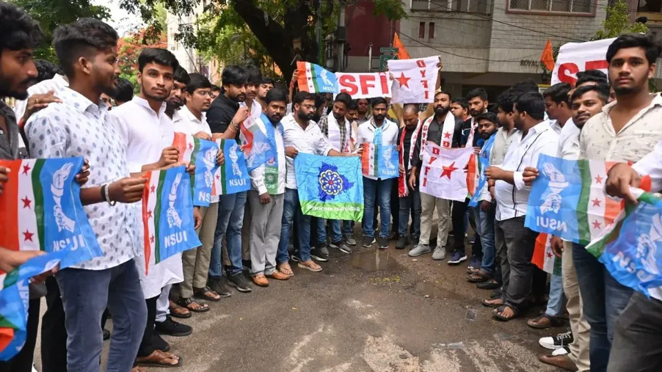 DYFI and other student and youth organizations besieged Union Minister Kishan Reddy's house in Hyderabad demanding cancellation of the NEET exam.