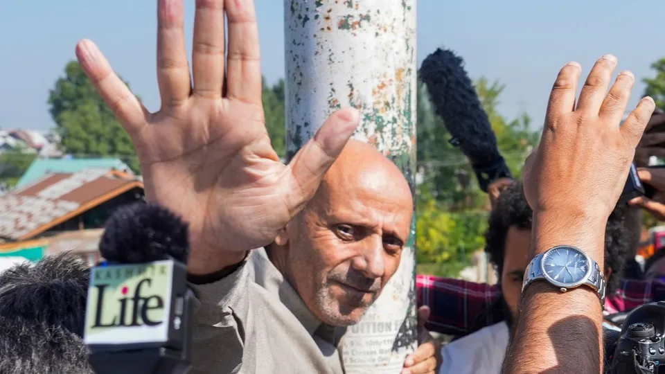 Baramulla MP Sheikh Abdul Rashid, popularly known as Engineer Rashid, upon his arrival at the Airport, in Srinagar, Thursday, Sept 12, 2024.