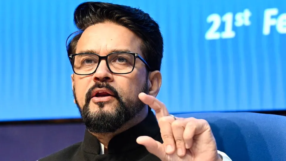 Union Minister Anurag Thakur during a cabinet briefing, in New Delhi, Wednesday, Feb. 21, 2024.
