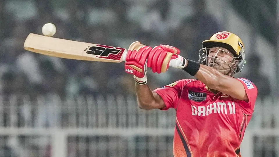 Punjab Kings' batter Shashank Singh plays a shot during IPL match between PBKS and KKR 