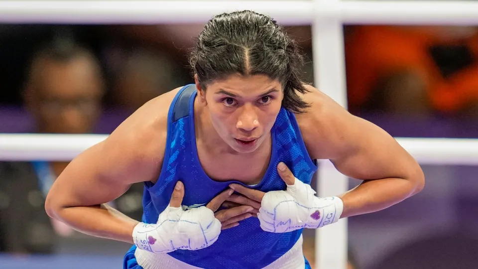India's Nikhat Zareen after winning the Women's 50kg Boxing event at the Summer Olympics 2024, in Paris, France, Sunday, July 28, 2024.