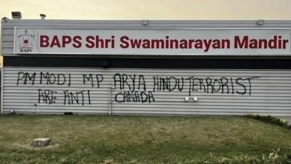 A BAPS Swaminarayan Mandir has been vandalised with alleged hateful and anti-India graffiti in the Canadian city of Edmonton