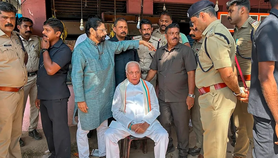 Kerala Governor Arif Mohammed Khan stages a sit-in protest in Kollam district, Saturday, Jan. 27, 2024