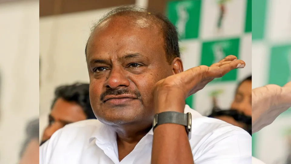 JD(S) leader H D Kumaraswamy addresses the media after he won the Lok Sabha election from Mandya constituency, in Bengaluru, Tuesday, June 4, 2024