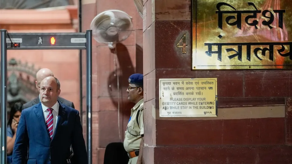 Canada's Deputy High Commissioner to India Stewart Wheeler leaves from the Ministry of External Affairs, in New Delhi, Monday, Oct. 14, 2024.