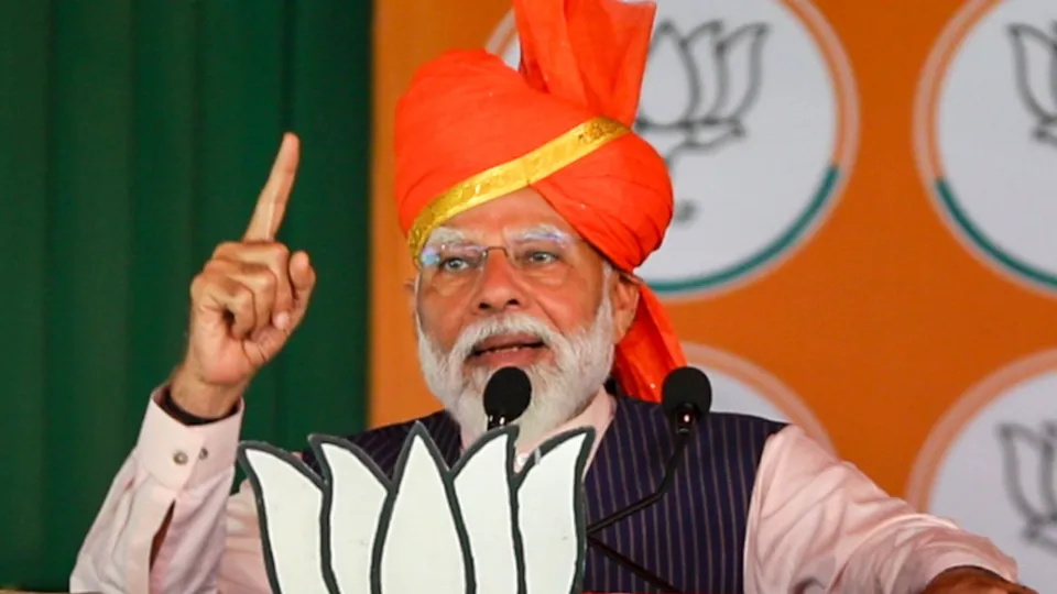 Prime Minister Narendra Modi addresses a public rally ahead of the upcoming Lok Sabha election, in Udhampur district, Friday, April 12, 2024
