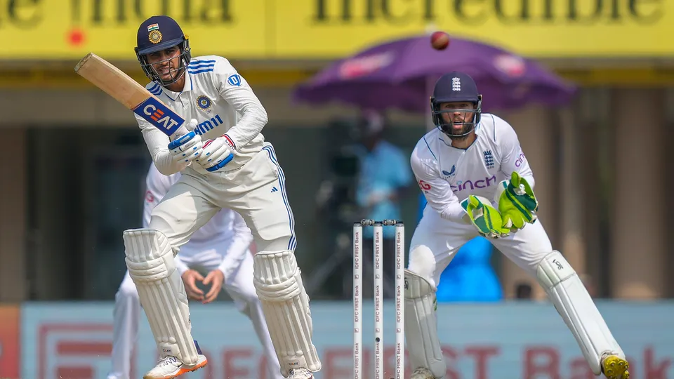 India's batter Shubman Gill plays a shot during the fourth day of the fourth Test cricket match between India and England, in Ranchi